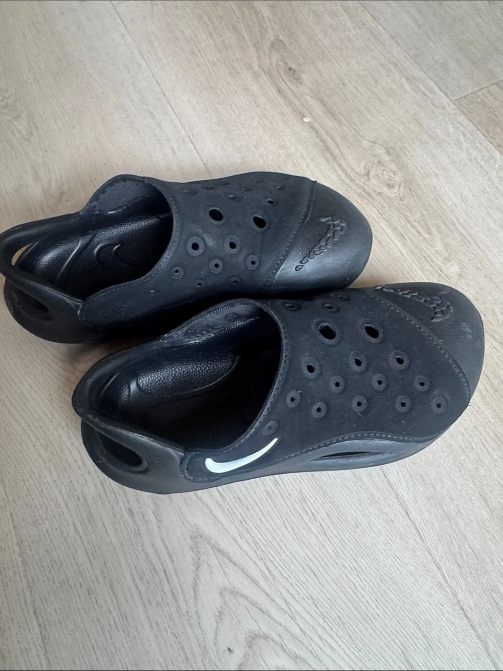 Nike Kids Black Slip-On Water Clogs with White Swoosh